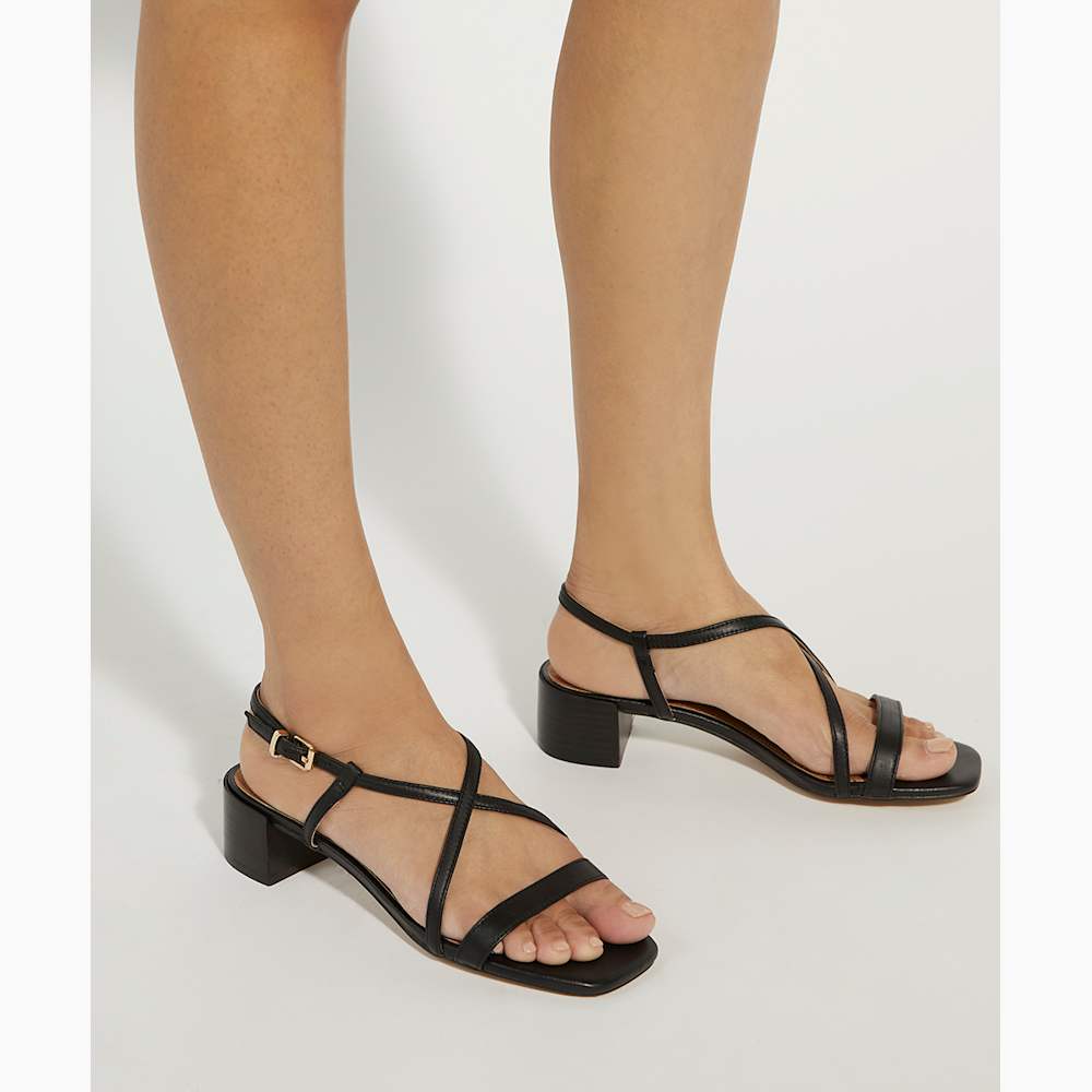 Jaskell Black, Leather Low Block Heel Sandals | Dune London