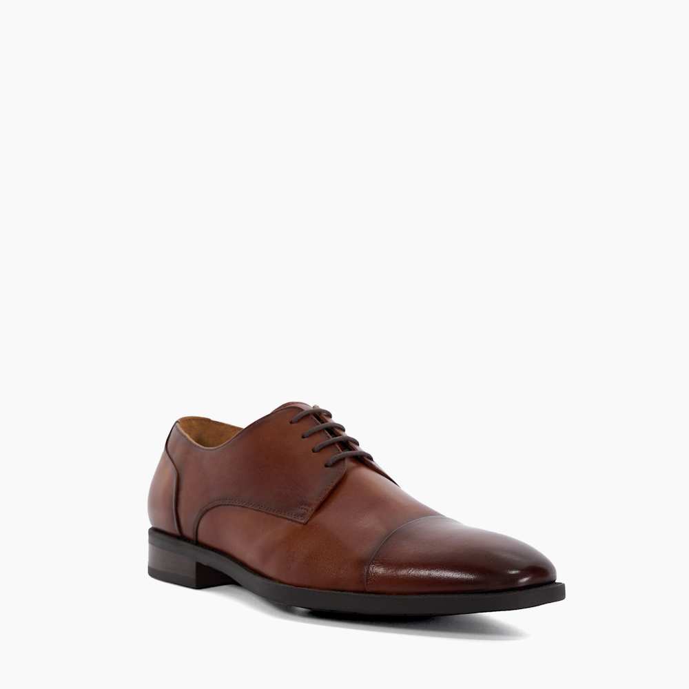Suffix Dark Tan, Leather Toe Cap Lace-Up Derby | Dune London display picture 3