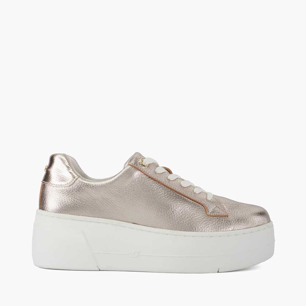Episode Gold, Lace Up Flatform Trainers | Dune London