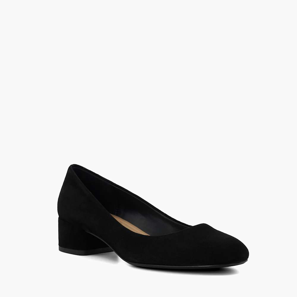 Bracket Black, Wide Fit Comfort Block-Heeled Courts | Dune London