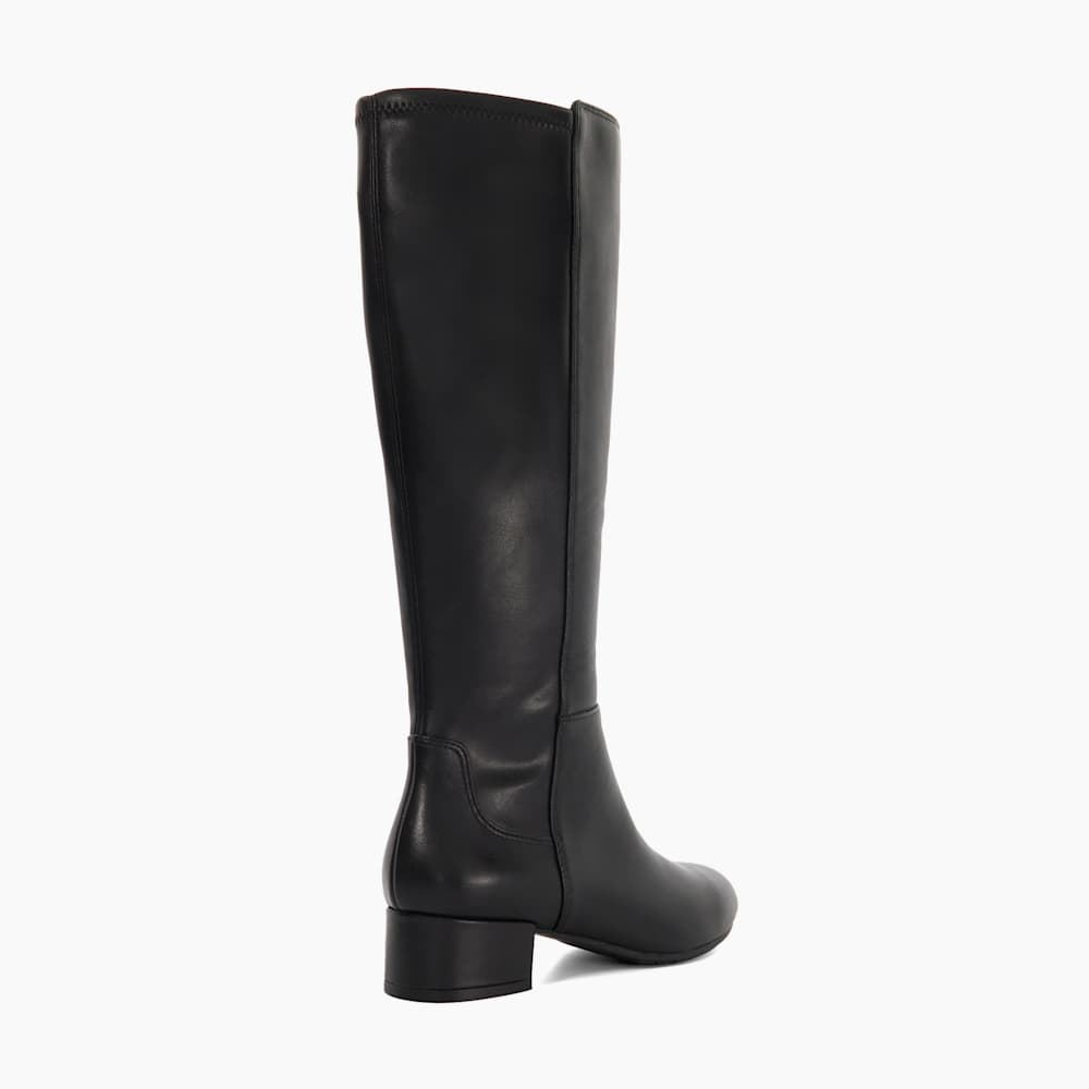 Tayla Black Leather, Wide Fit Stretch Knee High Boots | Dune London