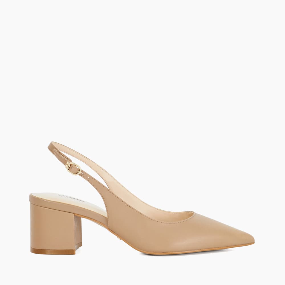 Eldof Women's Low Heel Pumps - Pointed Toe Slingback Court Shoes, Patent Beige, 8.5