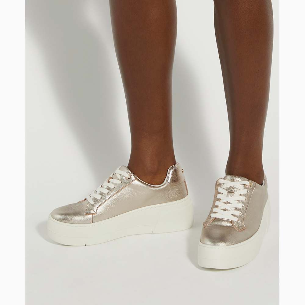 Episode Gold, Lace Up Flatform Trainers | Dune London
