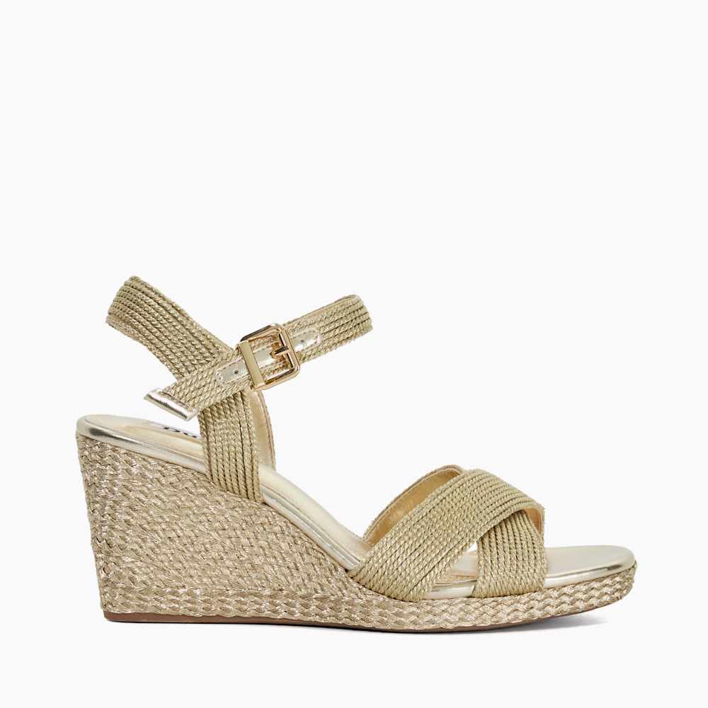 (取寄) デューンロンドン レディース  Dune London women Kolden Gold Kolden Gold, Metallic Braided Wedge Sandals | Dune London