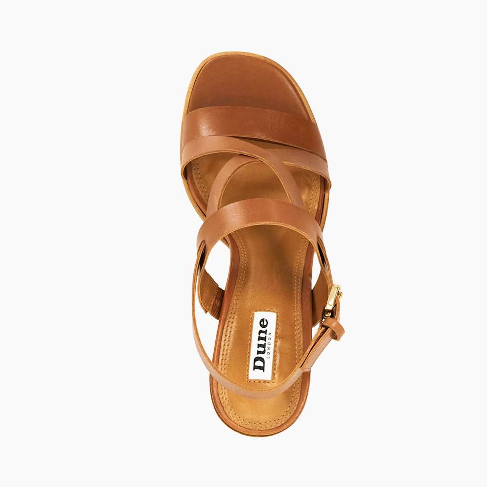 LACUONE Women's Strappy Block Heel Sandals - Square Toe Ankle Strap Pumps, Tan, Size 9