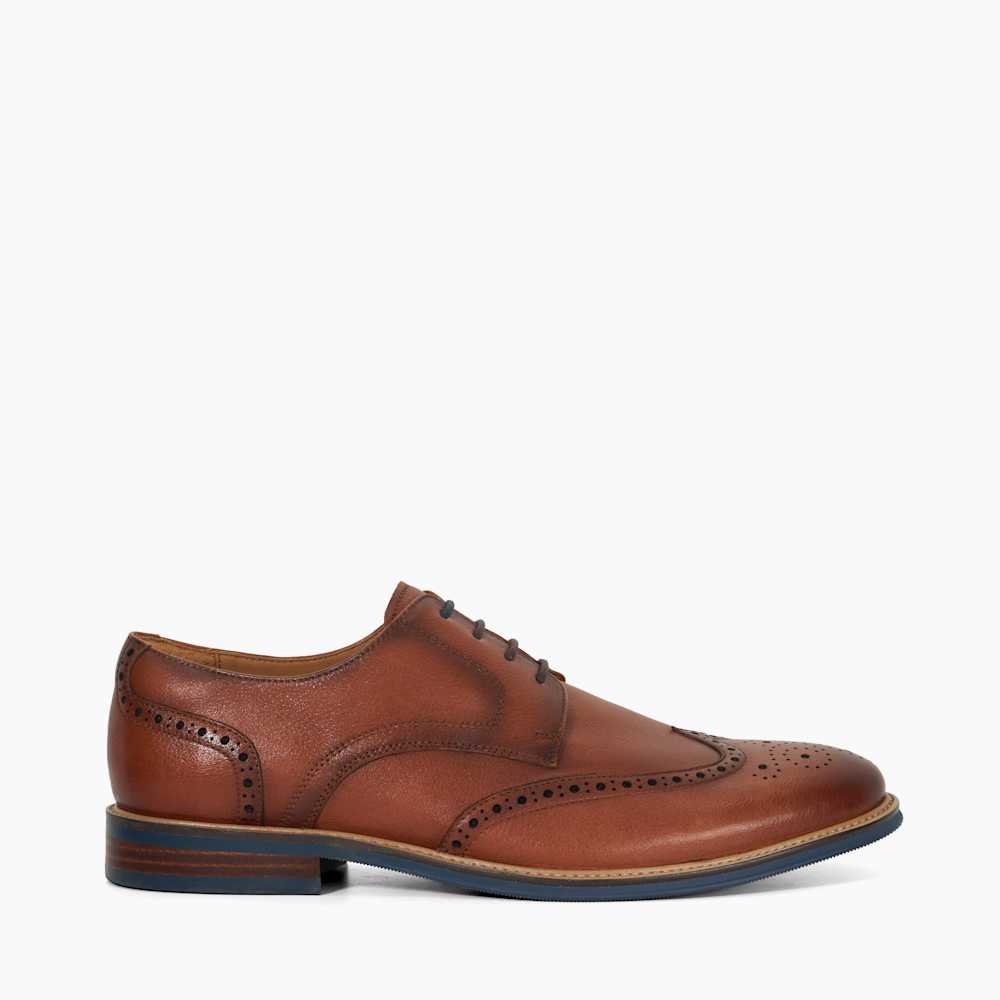 Dune London Tan Leather Wingtip Brogue Derby Shoes - Dark Academia Vibe Size 7 Shaay Tan, Lace-Up Leather Brogues | Dune London main image 3