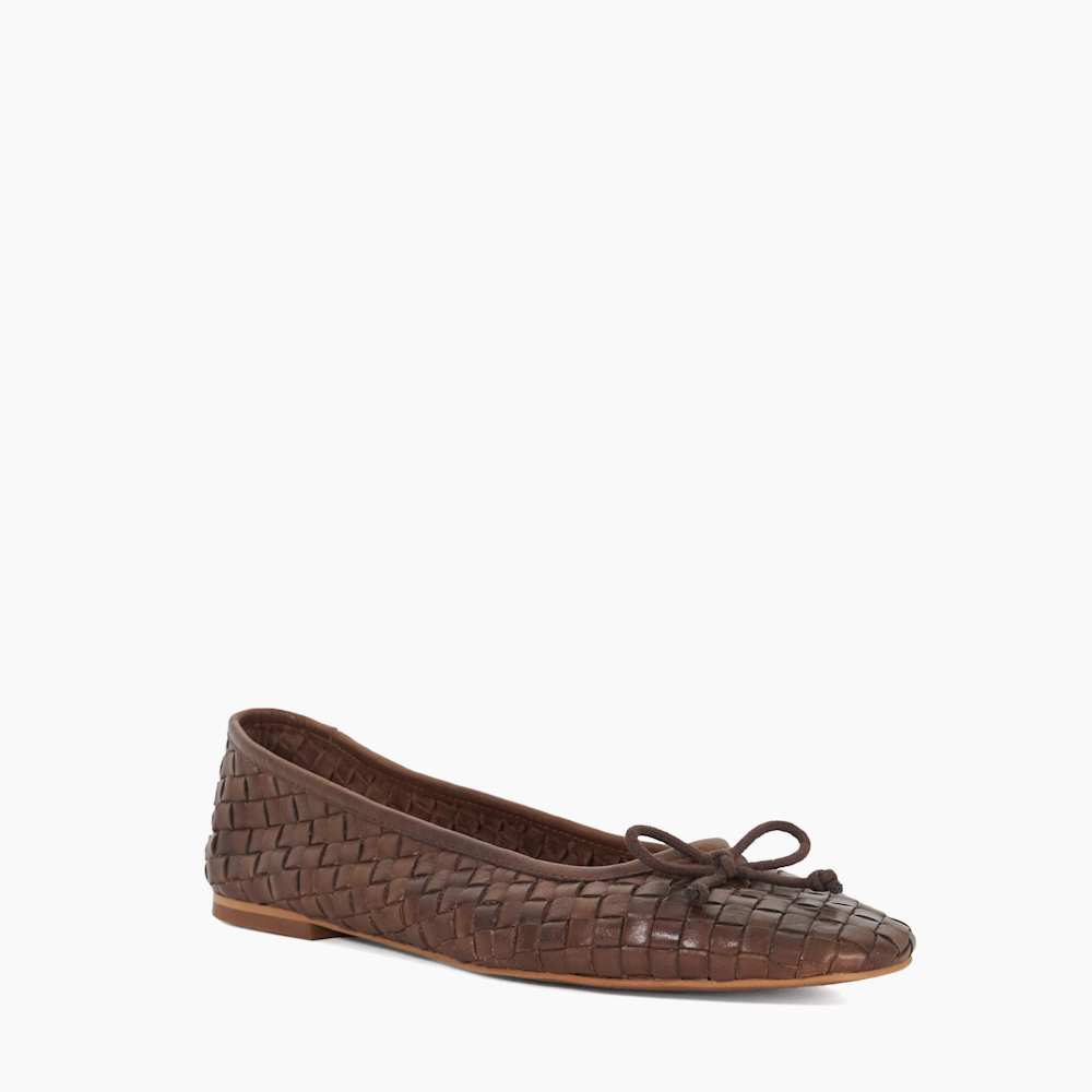 (取寄) デューンロンドン レディース ヒート Dune London women Heat Brown Heat Brown, Woven Leather Bow Detail Ballet Pumps | Dune London