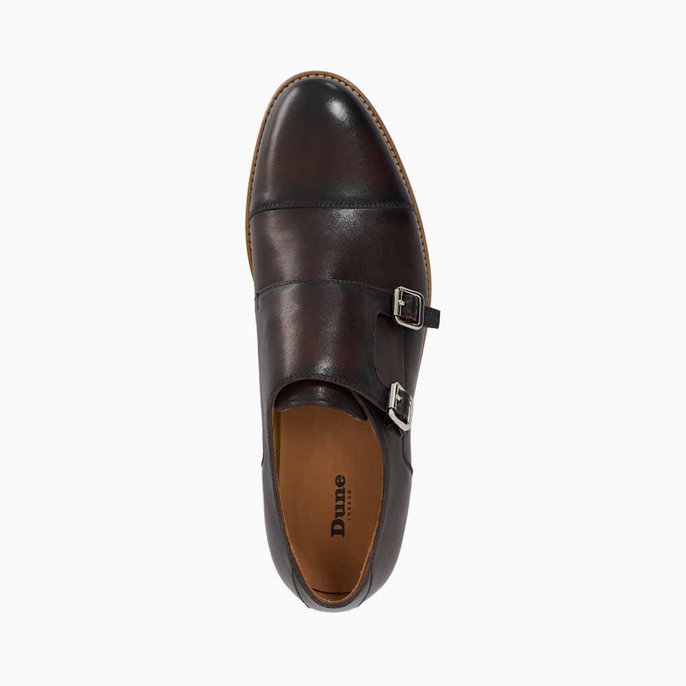 Seltic Brown, Leather Double Strap Monk Shoes | Dune London display picture 1