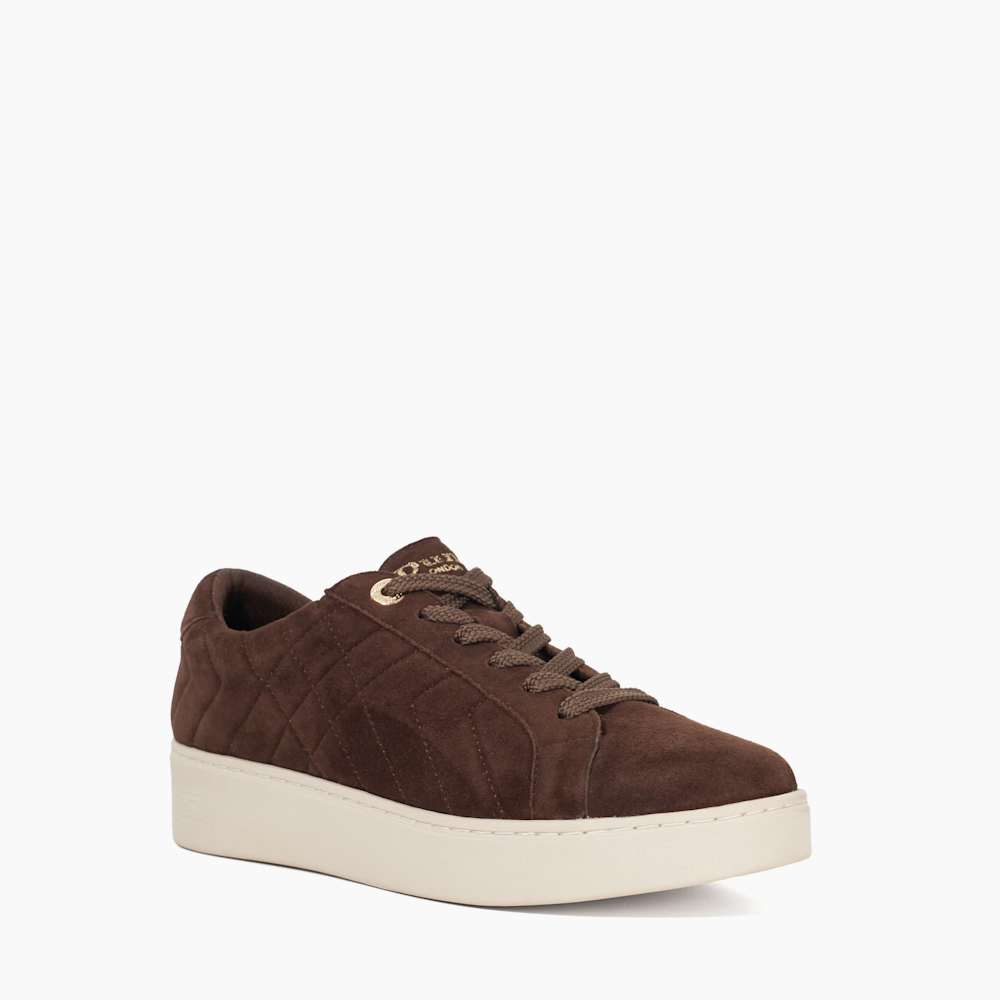 Egent Brown, Quilted Platform Sole Lace-Up Trainers | Dune London