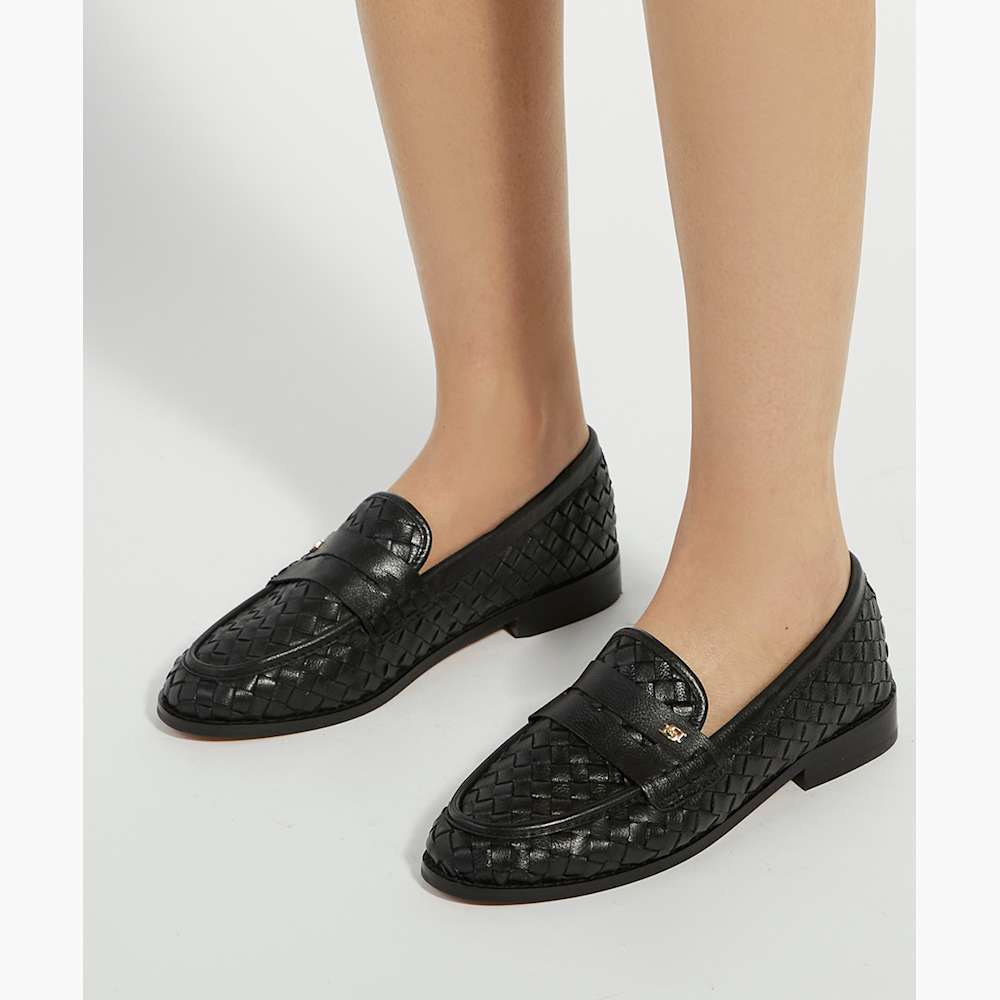 Ginello Black, Woven Leather Penny Loafer | Dune London