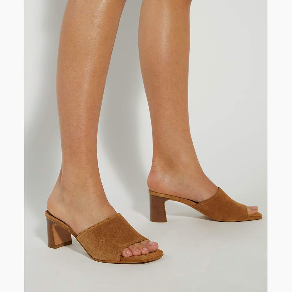 Jule Tan, Suede Open Toe Heel Mules | Dune London