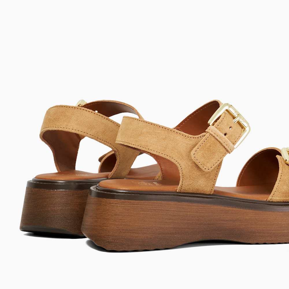Luno Sand, Double Strap Flatform Sandals | Dune London