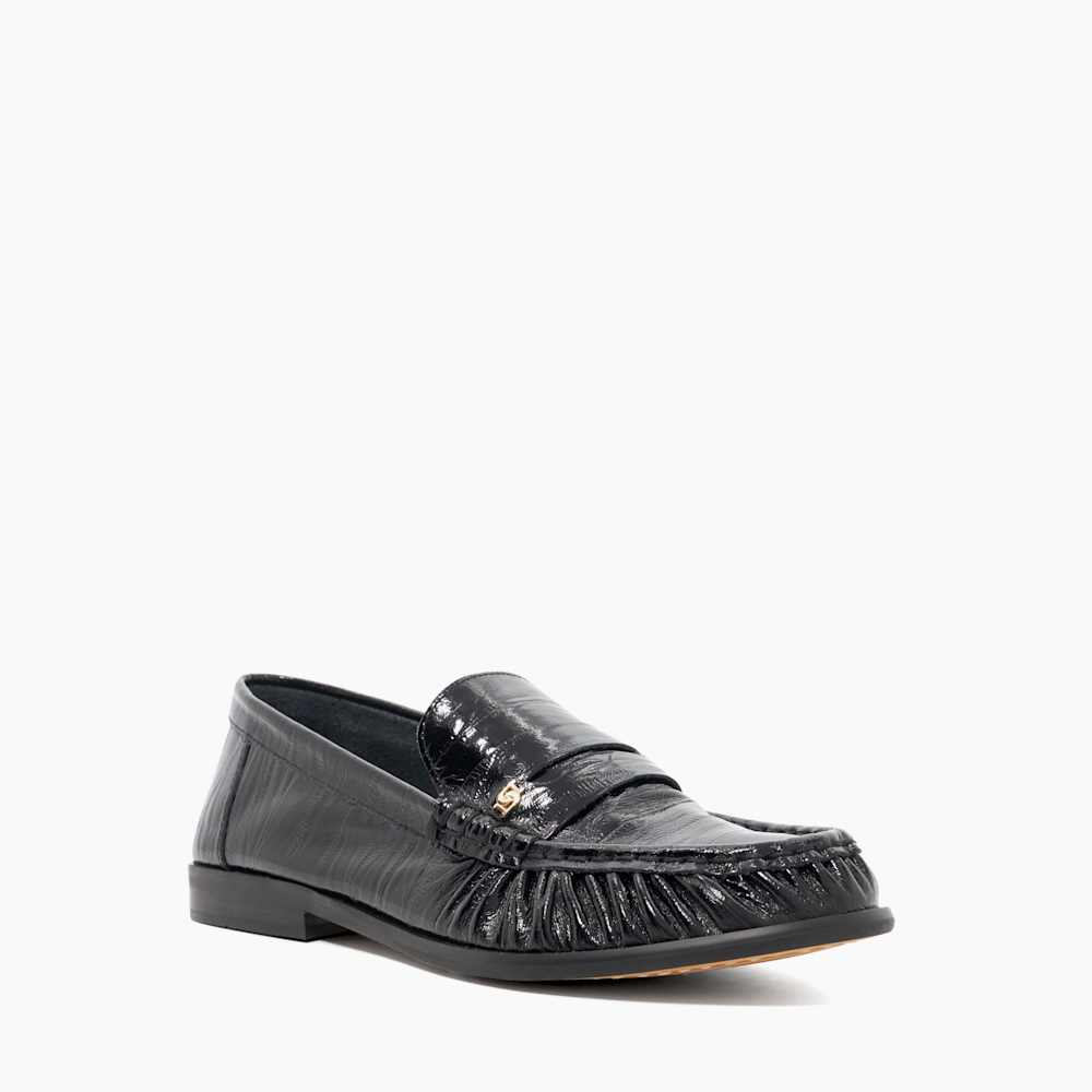Grisella Black, Leather Slip On Ruched Toe Loafers | Dune London display picture 1