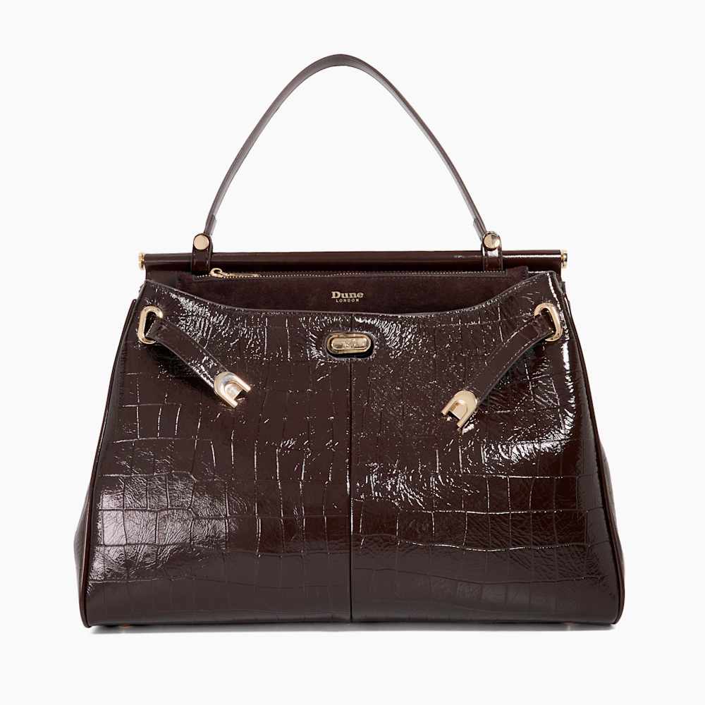 Dynamic Brown, Leather Metal Trim Tote Bag | Dune London display picture 2