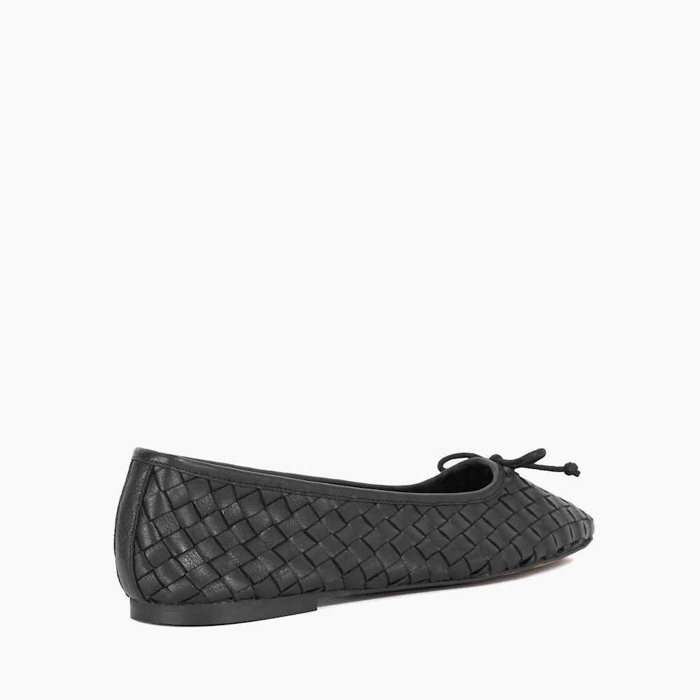Black Casual Slip-On Flats with Woven Fabric and Bow Detail Leonie Black Woven Ballet Flat | Flats | Footwear main image 2