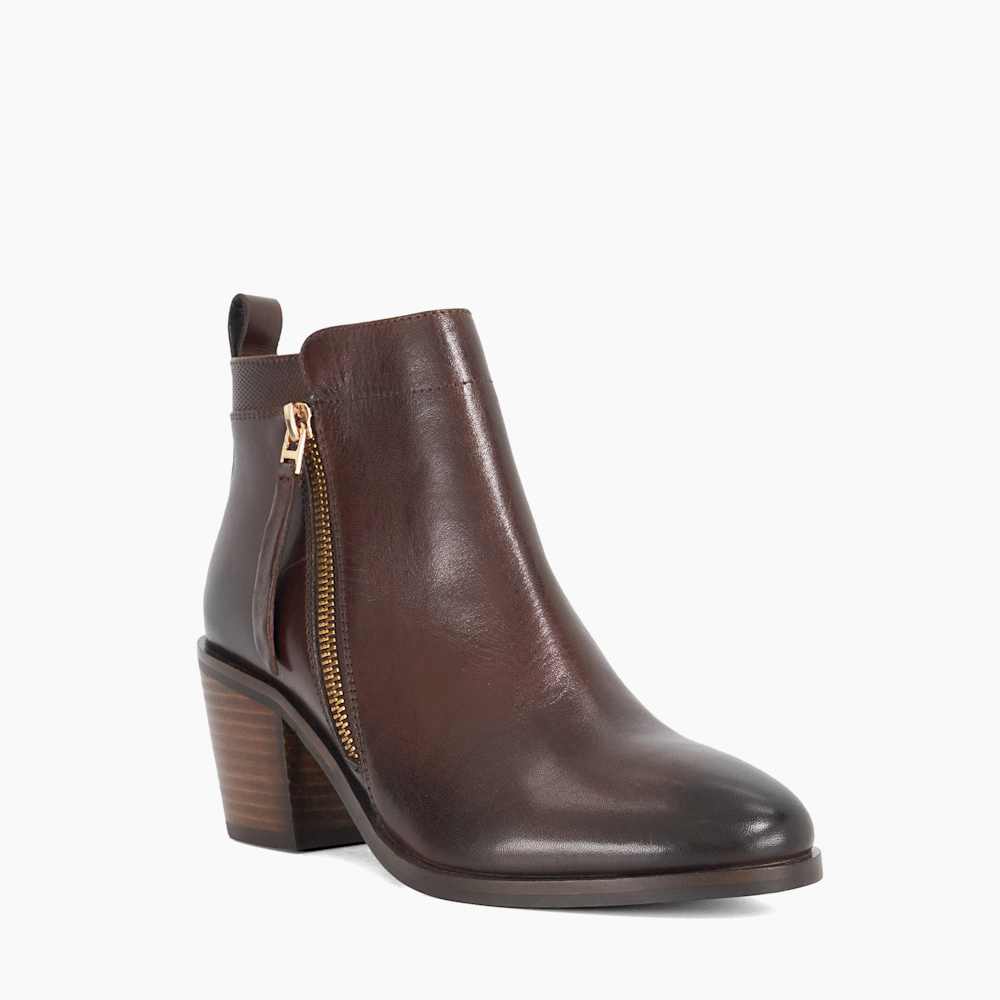Paicing Brown, Block Heel Side Zip Boots | Dune London