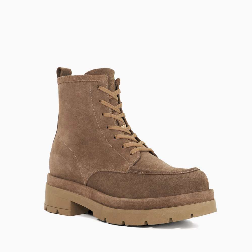 Pennington Taupe, Suede Chunky Lace Up Boots | Dune London