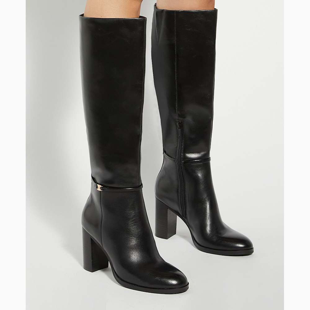 Bottes Femme Dune En Cuir Noir Genou Haut - Taille UK 3 / 36 - Occasion