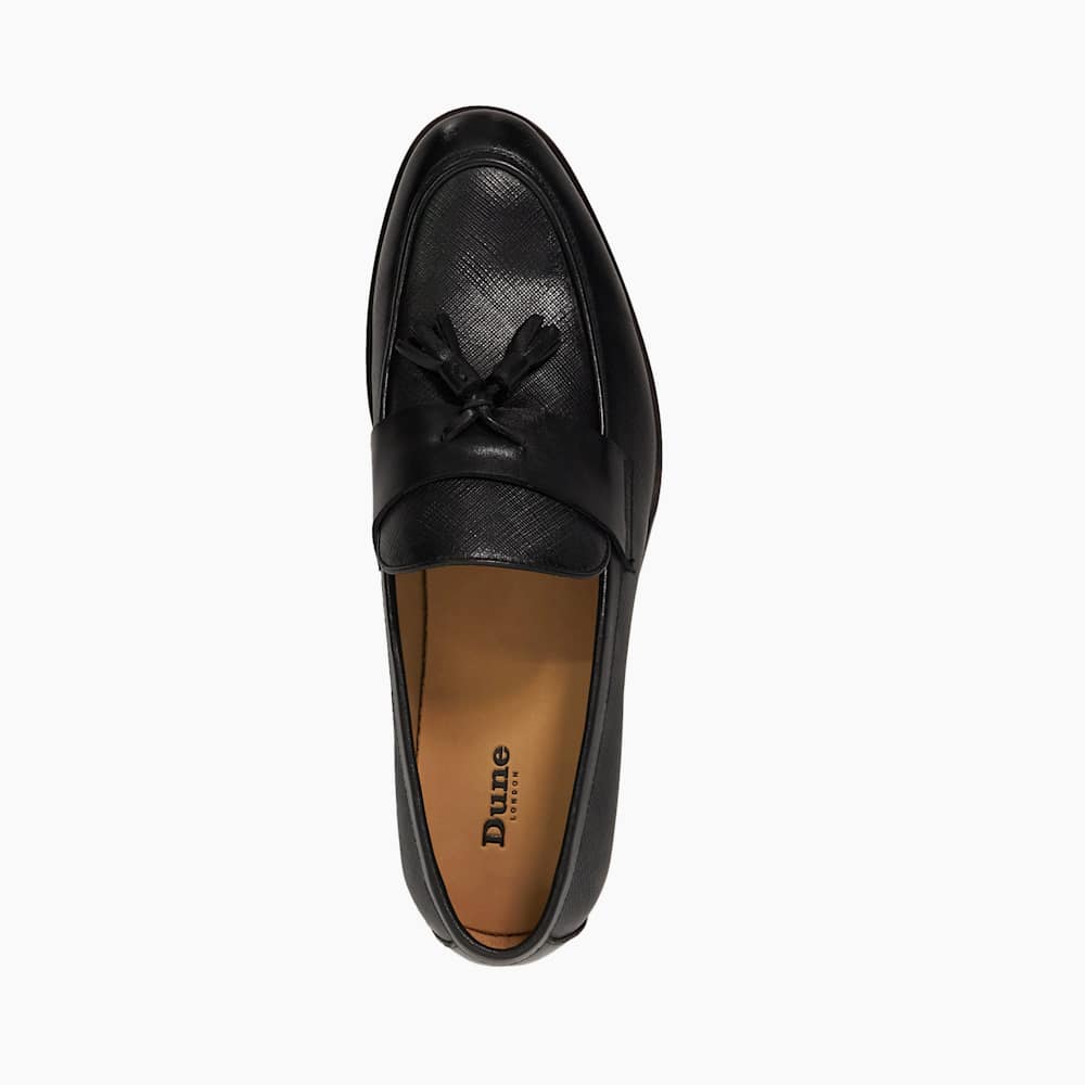 Showman Black, Leather Textured Tassel Formal Shoes | Dune  display picture 2