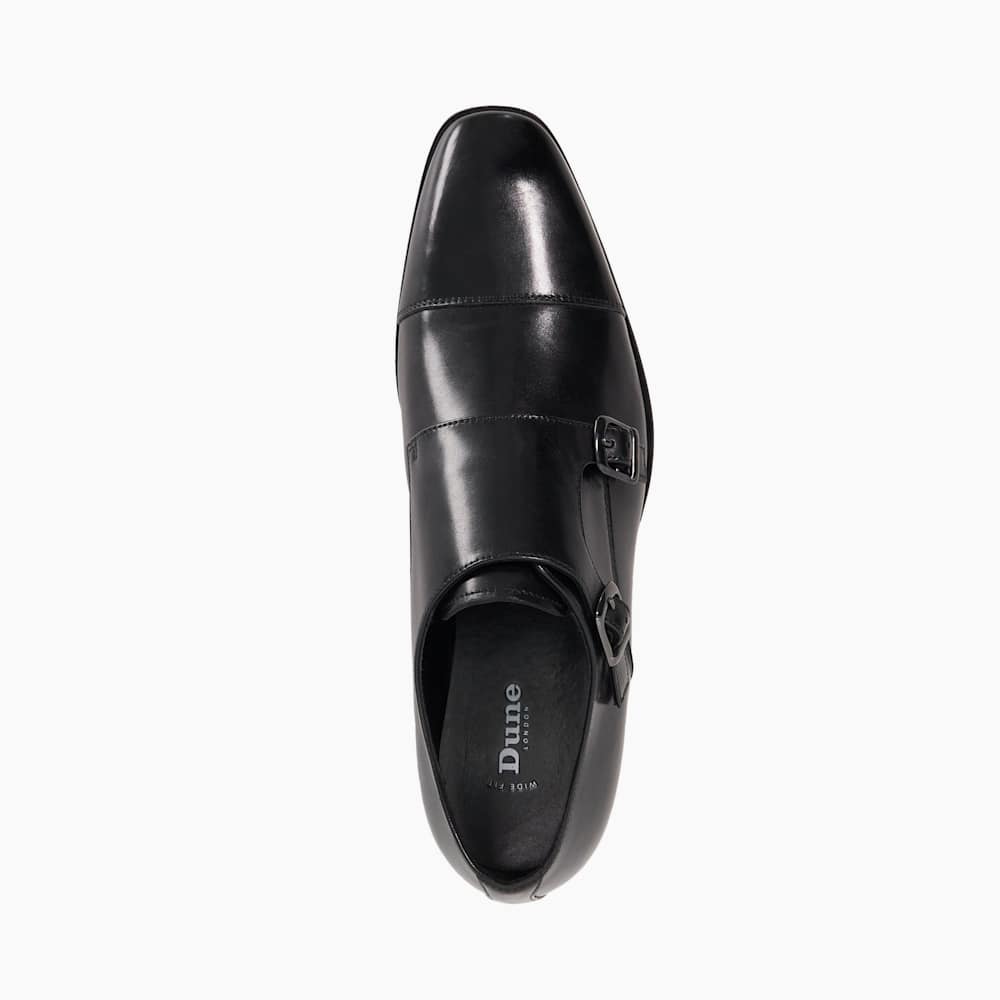 Solutions Black, Double Strap Wide Fit Toe Cap Monk Shoes  display picture 1