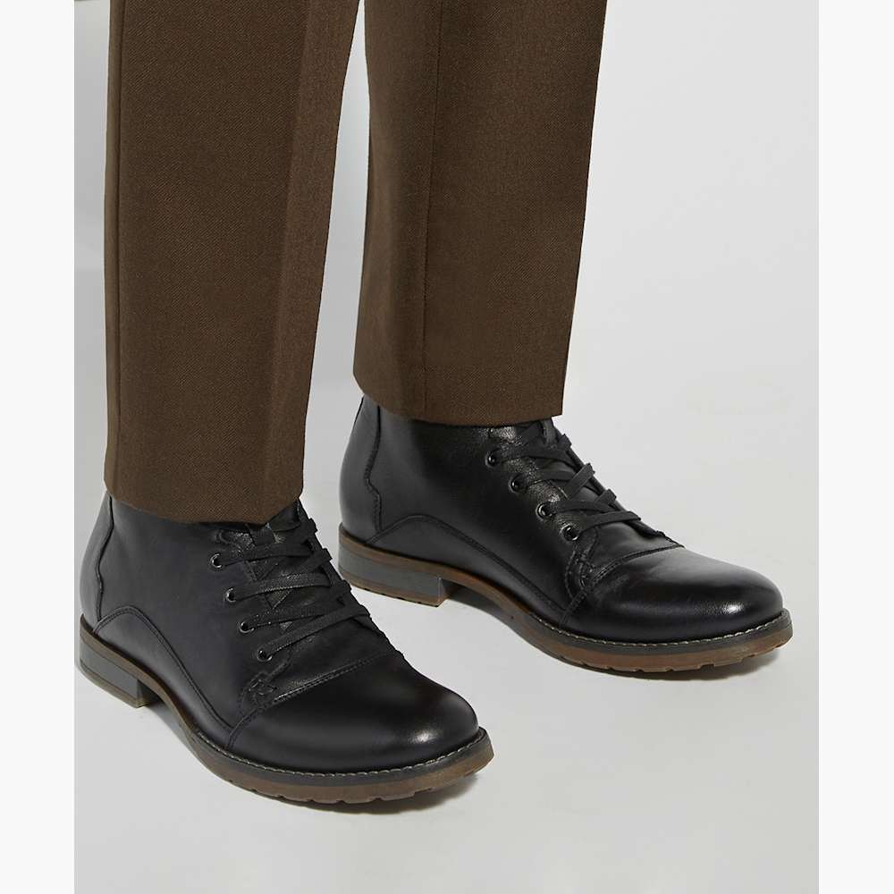 Corrdial Black, Leather Lace-Up Casual Boots