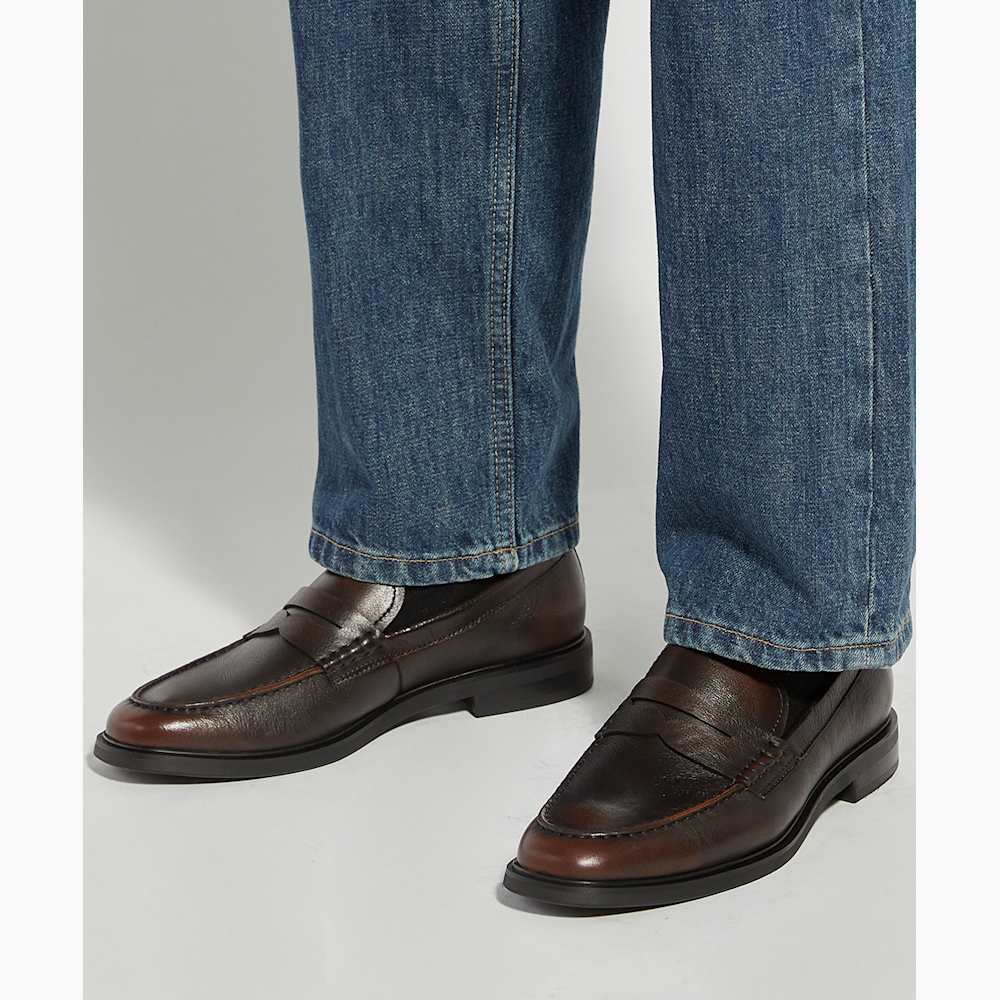 Sascha Brown, Leather Penny Trim Loafers | Dune London display picture 3
