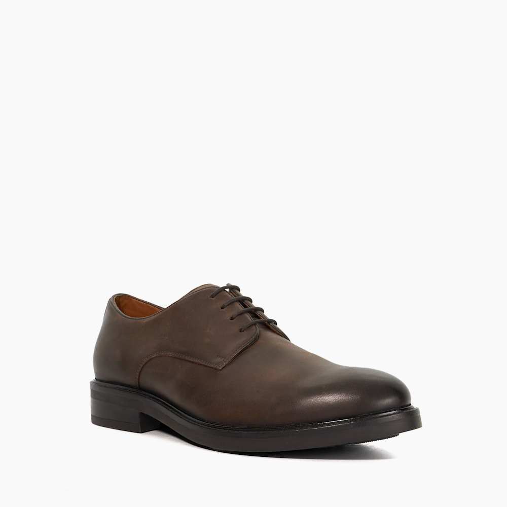 Barney Brown, Brown Leather Lace-Up Gibson | Dune London display picture 1
