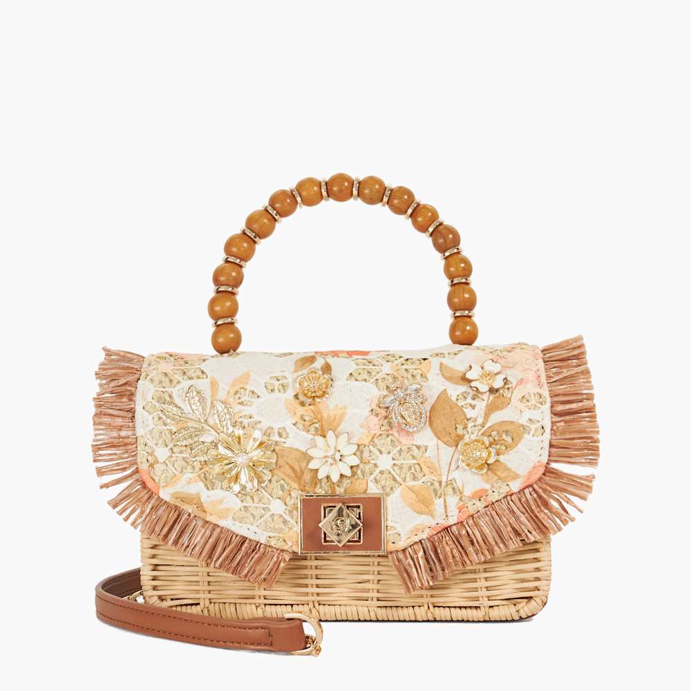 Blooms Orange, Beaded Handle Cross Body Bag | Dune London