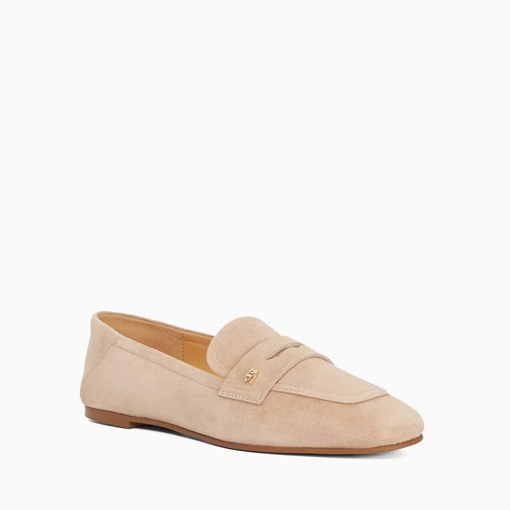 Glances Sand, Leather Crush Back Logo Penny Loafers | Dune 