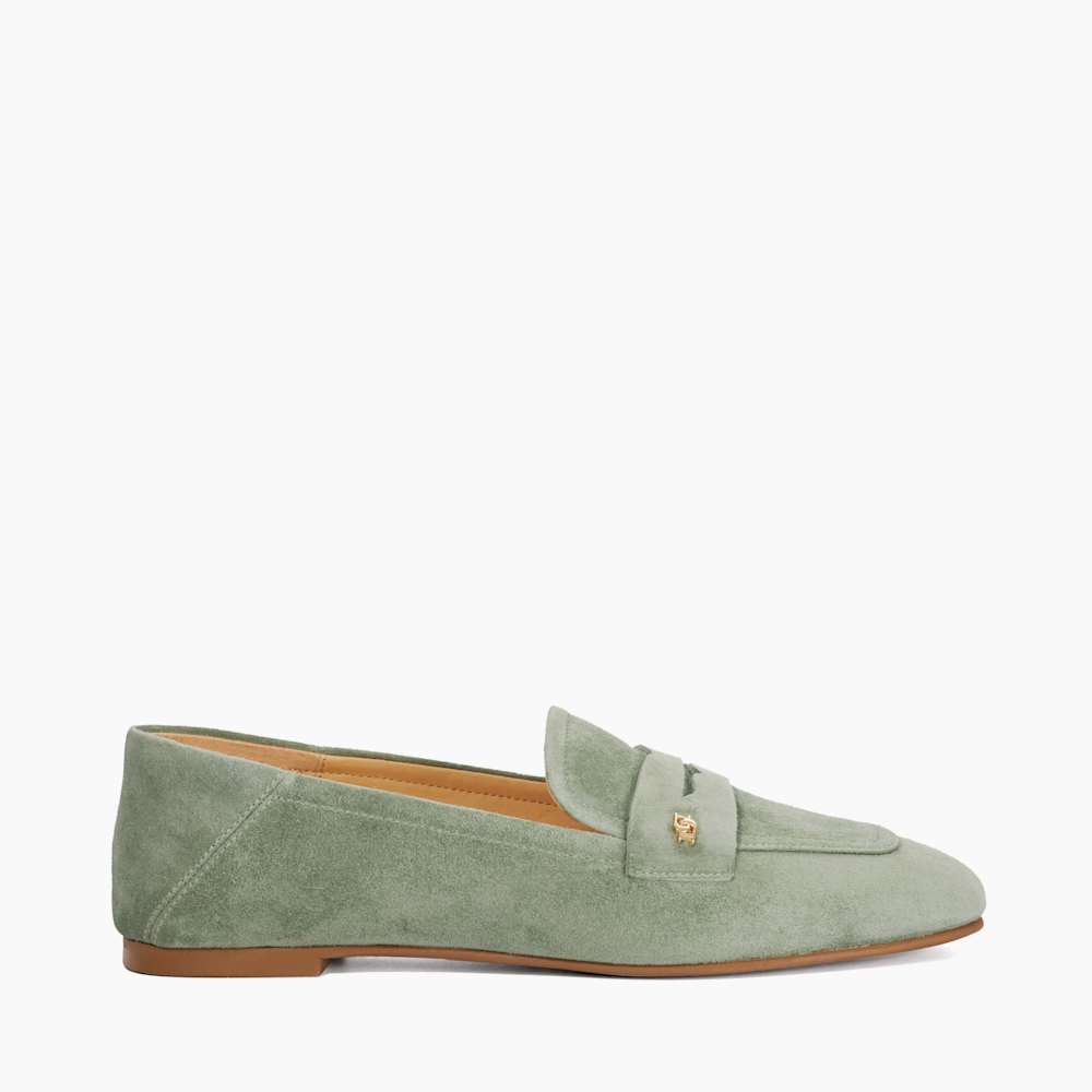 Glances Green, Leather Crush Back Logo Penny Loafers | Dune London
