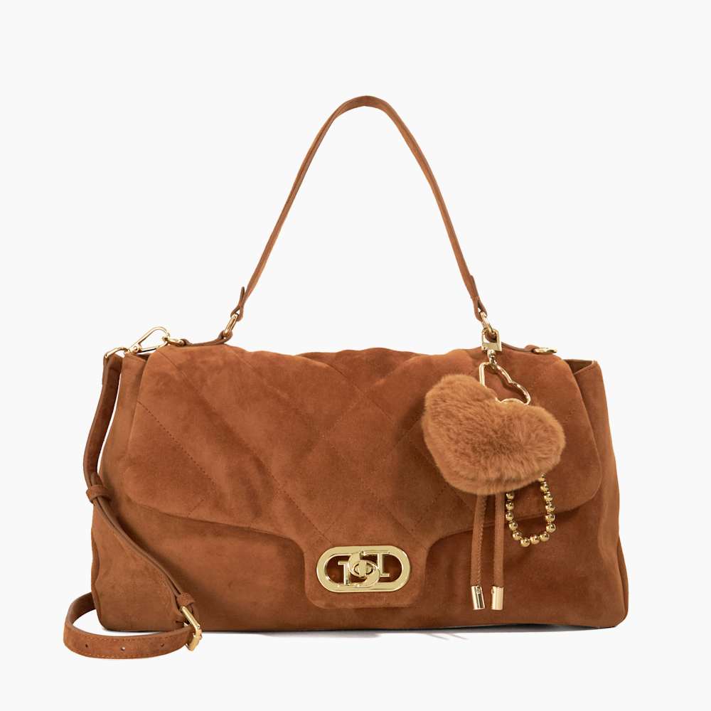 Regency Chestnut, Suede Textured Shoulder Bag | Dune London