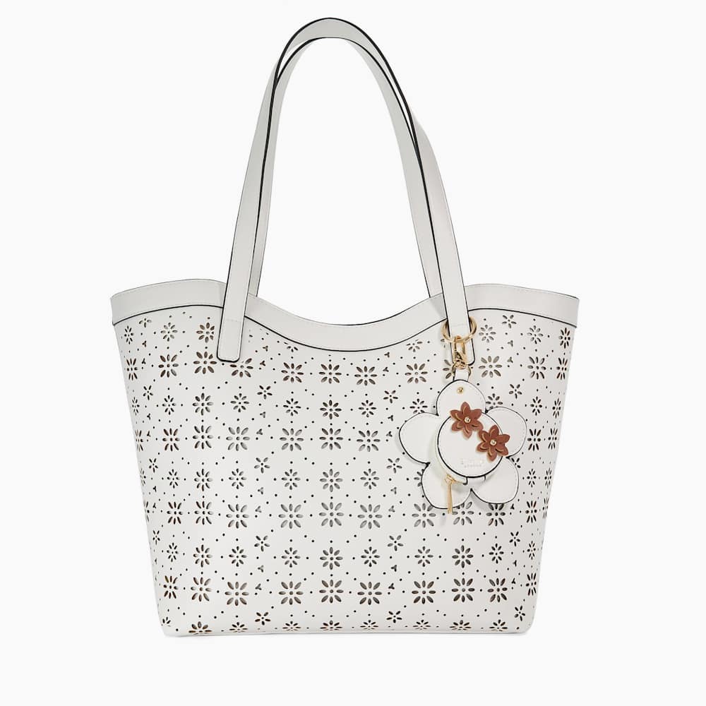 Daizies White, Laser Cut Long Handle Shoulder Bag | Dune London