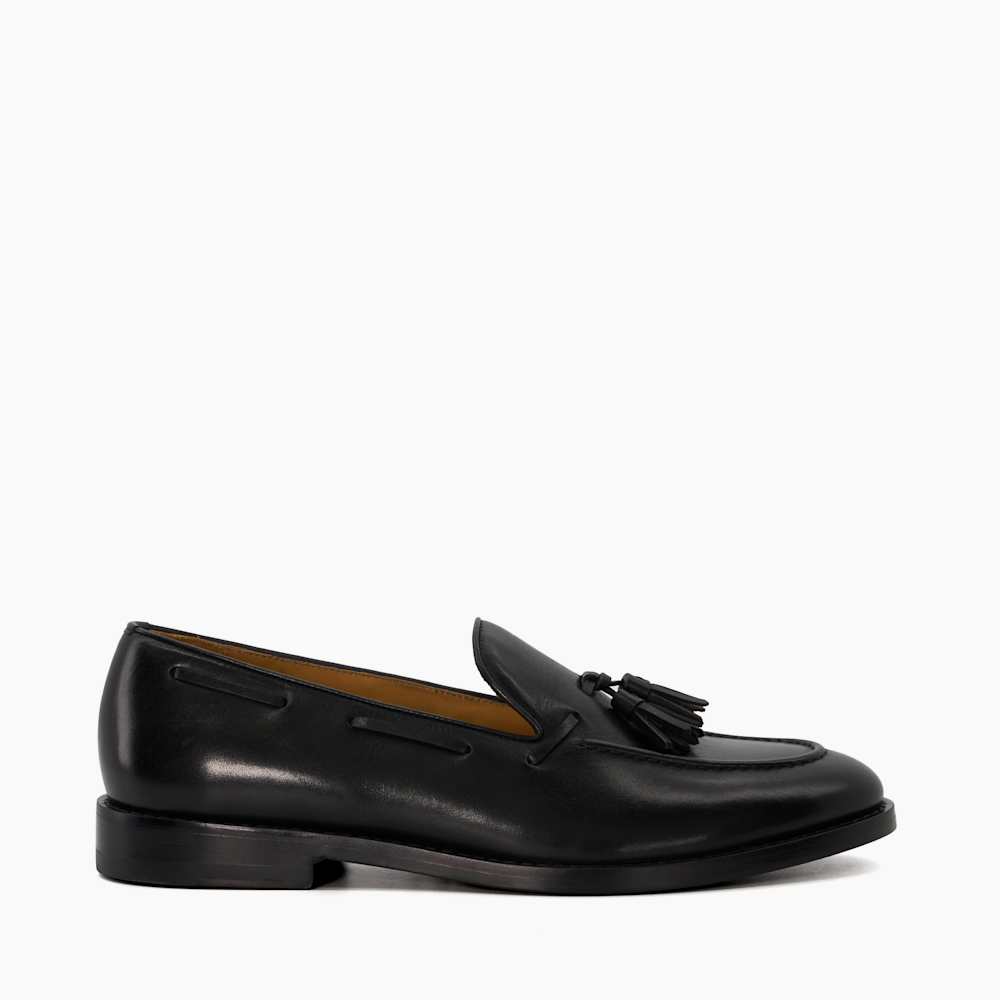 Sanders Black, Leather Tassel Trimmed Loafers | Dune London