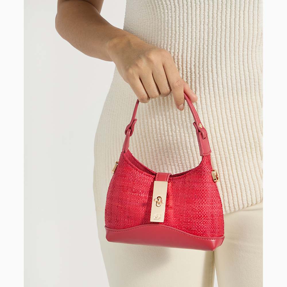 Supportive Coral, Turn Lock Micro Bag | Dune London