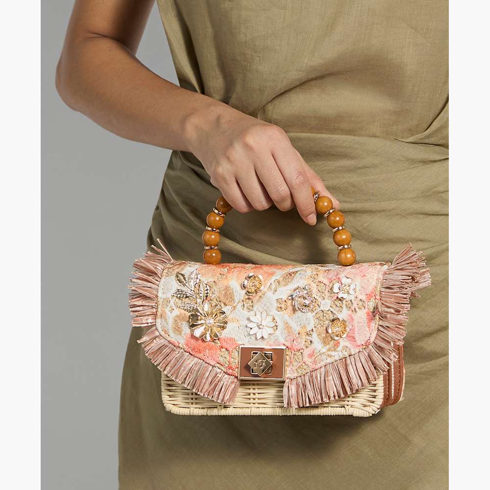 Blooms Orange, Beaded Handle Cross Body Bag | Dune London