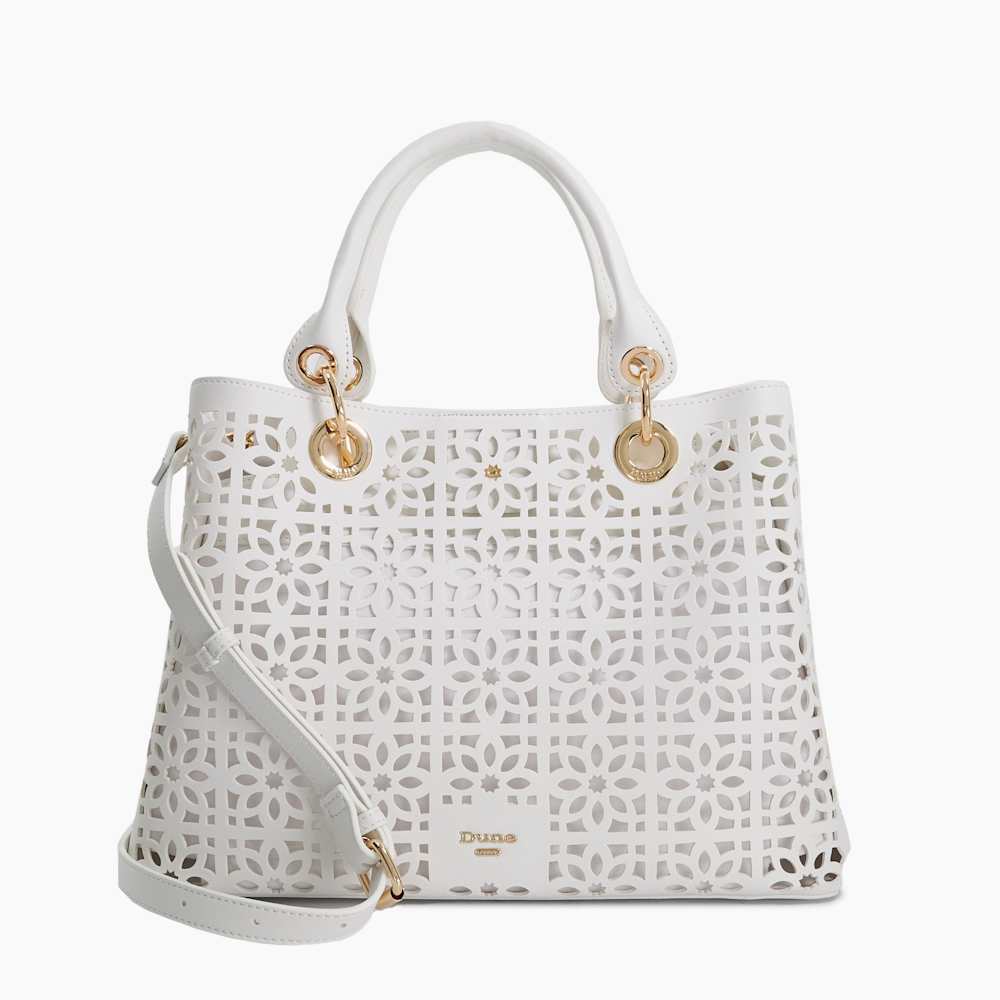 Delaser White, Leather Floral Cutwork Grab Bag | Dune London