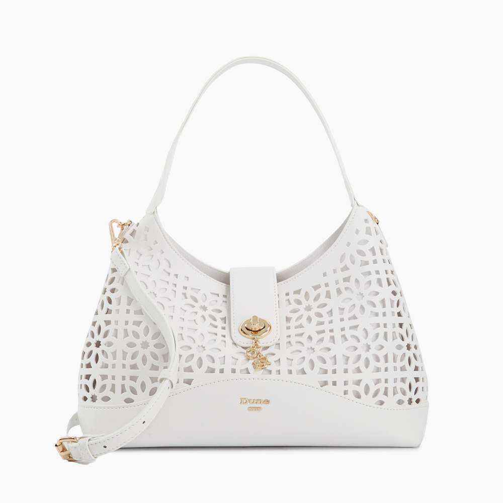 Delaser M White, Leather Floral Cutwork Grab Bag | Dune London