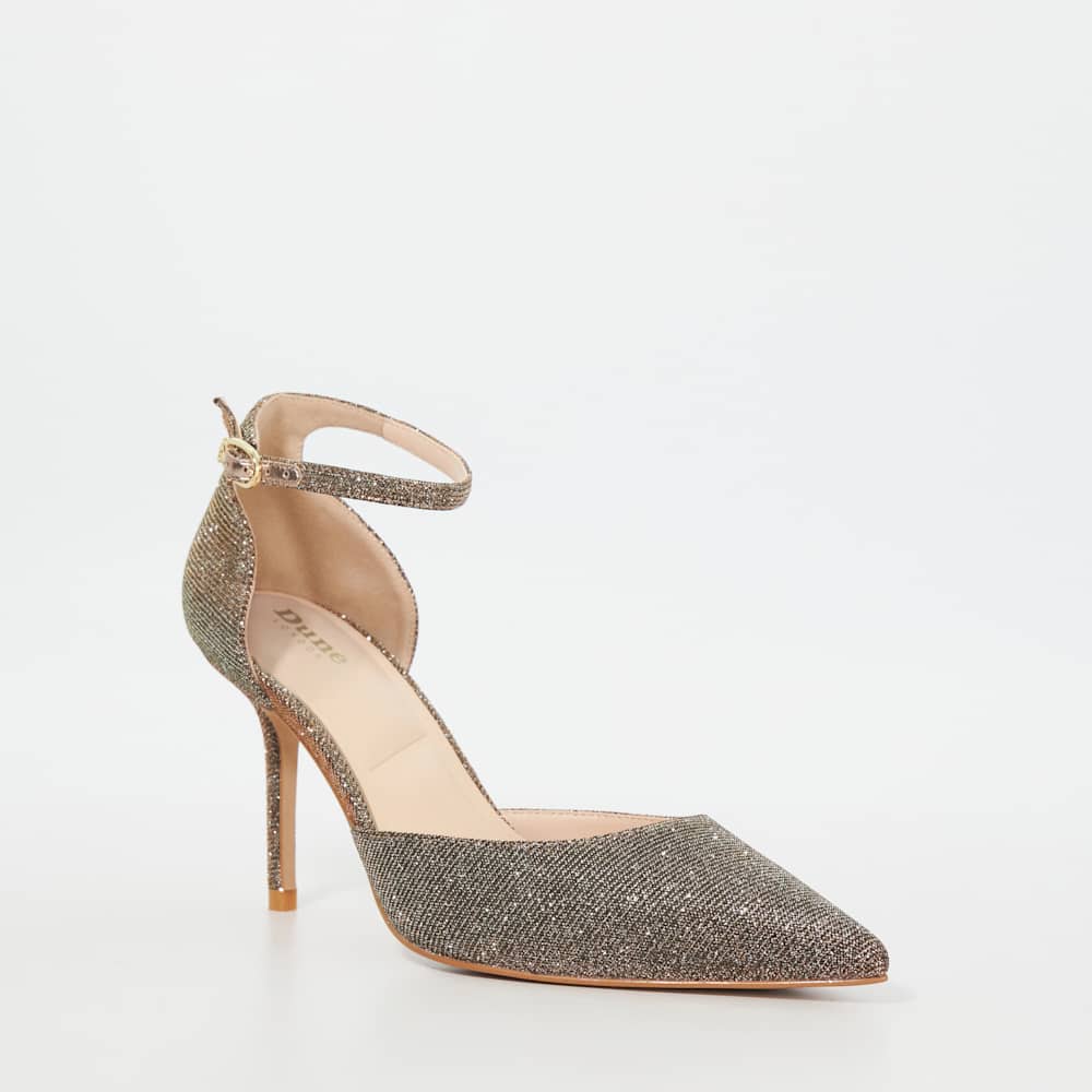 Calmness Bronze, Pointed Toe Ankle Strap Open Courts Dune London