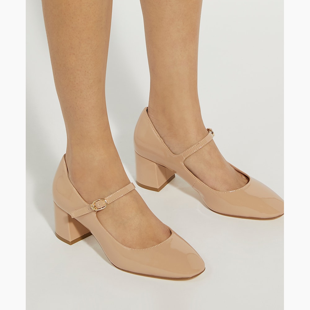 Nude patent block heels best sale