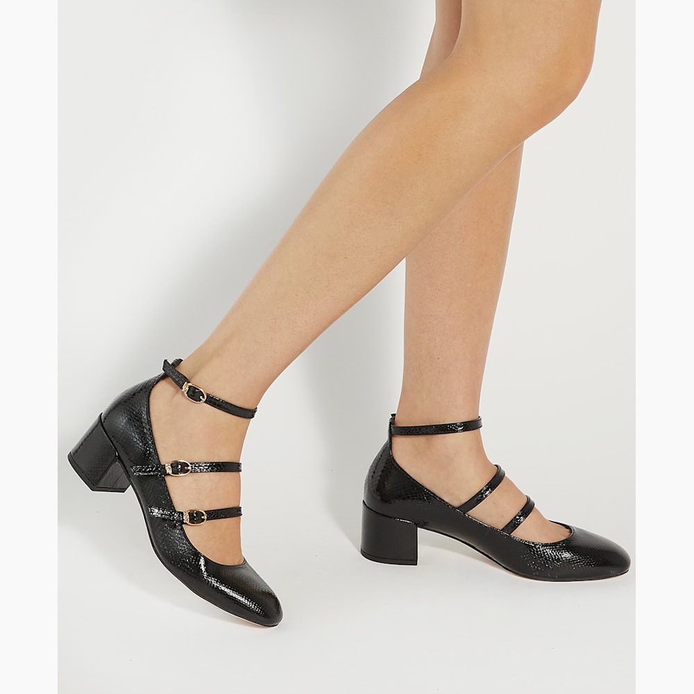 Approach Black Croc Effect Low Heel Court Shoes Dune London
