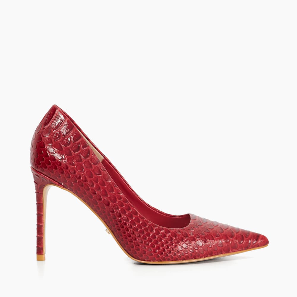 Assured Red, Leather Reptile-Effect Court Shoes Dune London