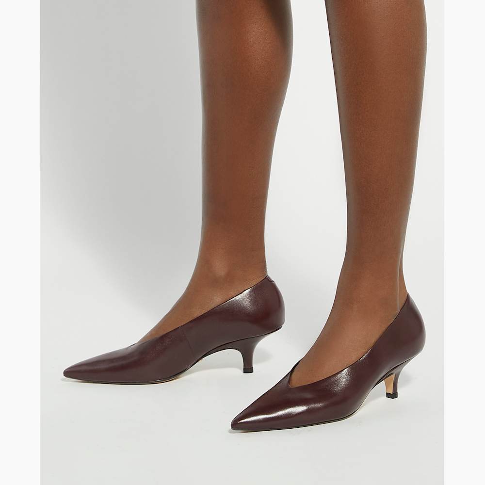 Audio Burgundy, Leather Kitten Heel Court Shoes Dune London