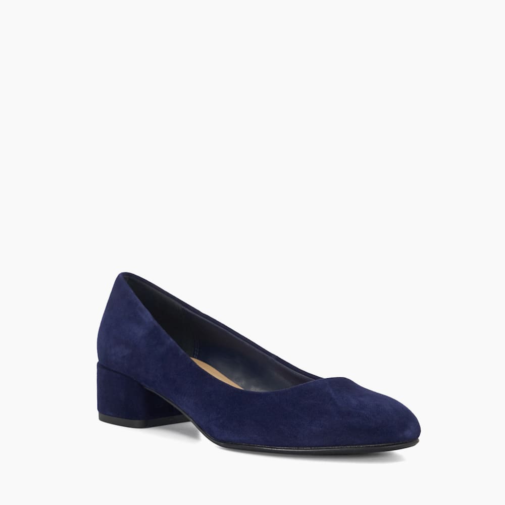 Bracket Navy, Comfort Block-Heeled Courts Dune London