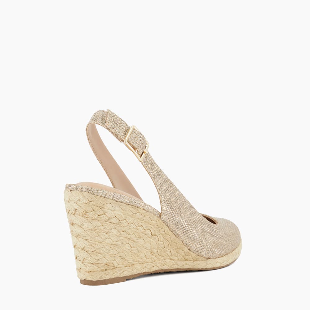 Cadies Rose Gold Sling Back Espadrille Wedges Dune London