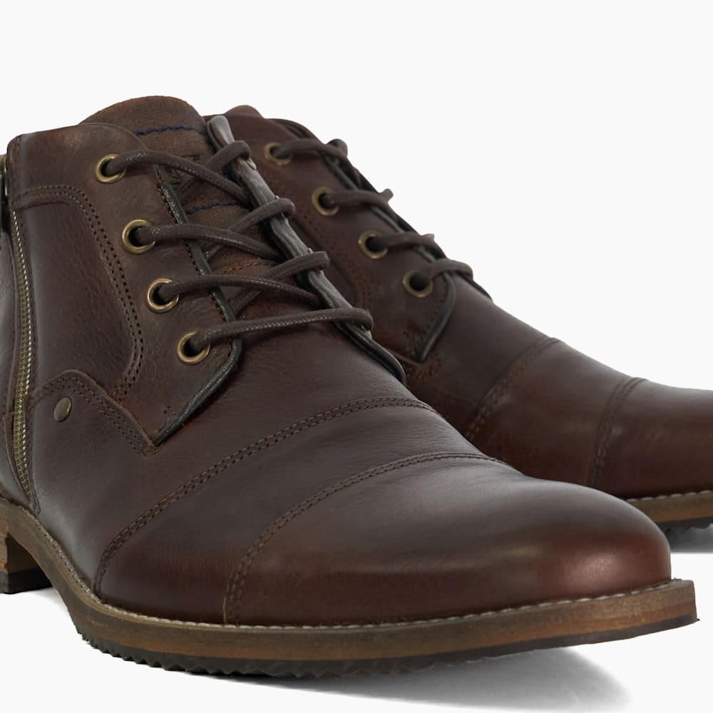 Captains Brown Double Toe Cap Detail Leather Boots Dune London