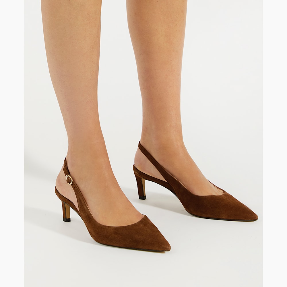 Celinna Chestnut Pointed Toe Sling Back Heels Dune London