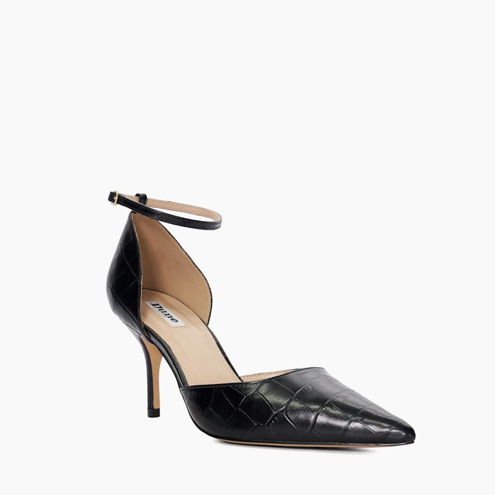 Characters Black Croc Effect Pointed Ankle Strap Heels Dune London