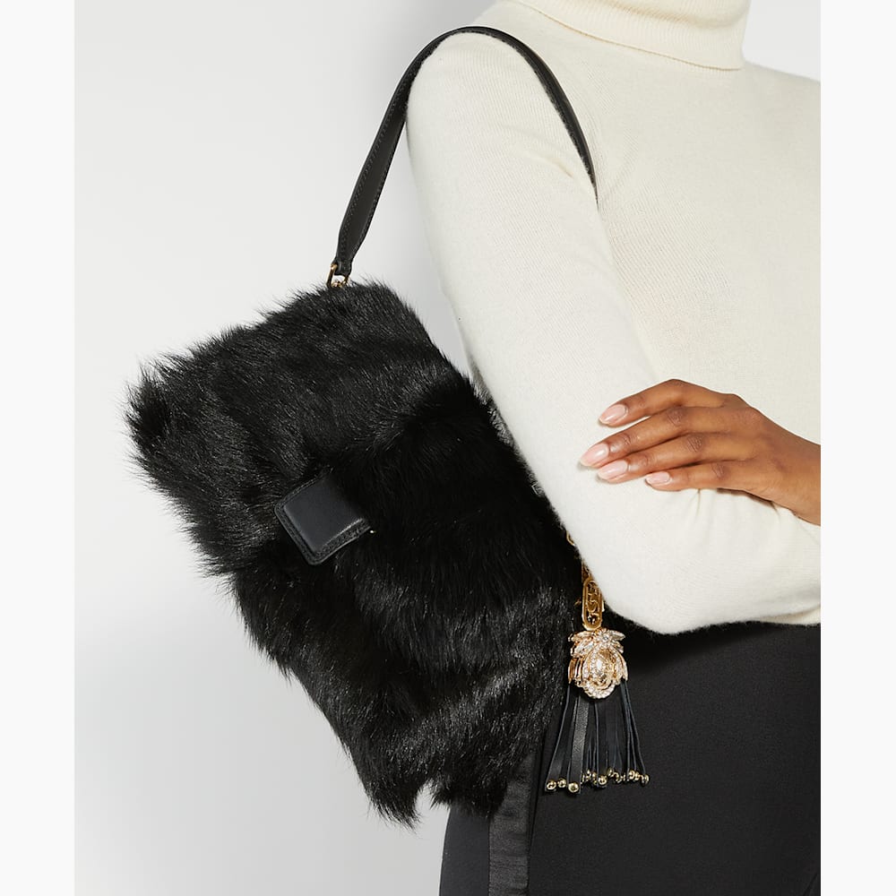 Chelsea Black Premium Collection Shearling Shoulder Bag Dune London