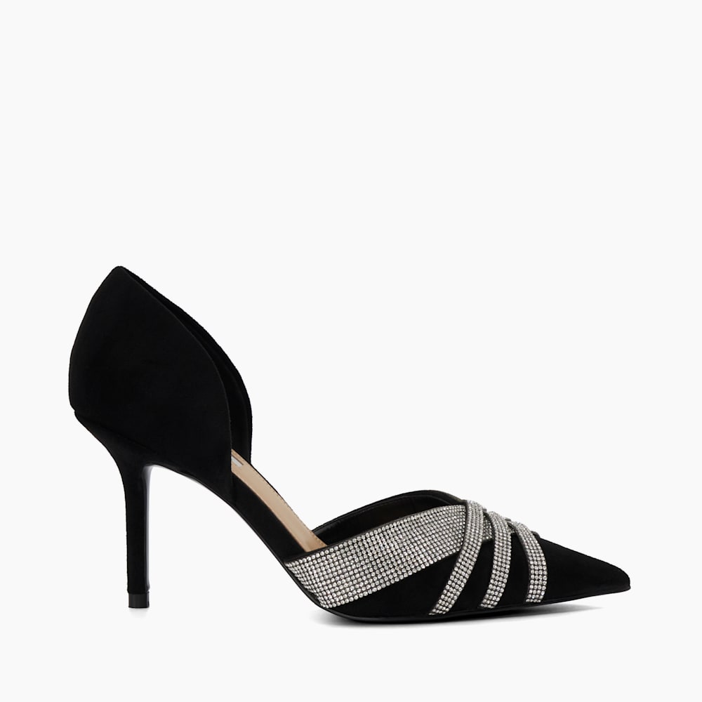 Black diamante court shoes clearance