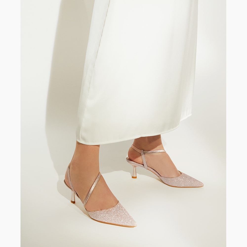 Citrus Rose Gold Metallic Flared Heel Courts Dune London